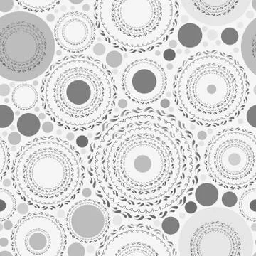 Seamless pattern with gray dots and circles on white background. Vector Illustrazione stock
