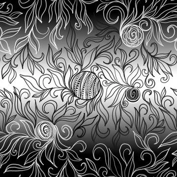 Seamless pattern on gray gradient background with floral elements Stock Illustration