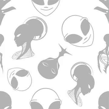 Seamless pattern gray graphic aliens on white background, texture, design Illustrazione stock