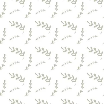 Seamless pattern of gray leafy branches on white background Illustrazione stock