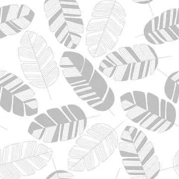 Seamless pattern with gray leaves on white background Stock Illustration