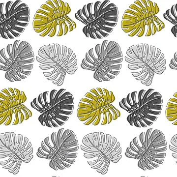 Seamless pattern with gray monstera leaves on white background Illustrazione stock