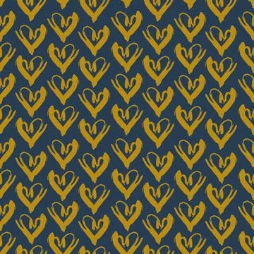 Seamless pattern gray mustard heart brush strokes lines design, abstract simp Stock Illustration