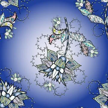 Seamless pattern with gray, neutral and blue flowers, watercolor floral pattern, Stockillustratie