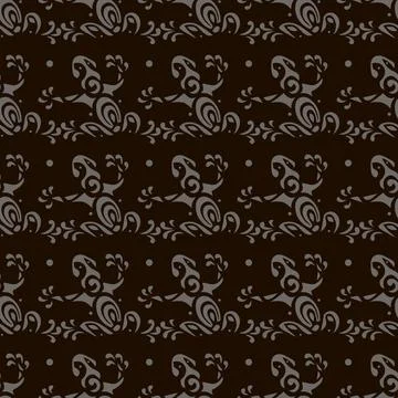 Seamless pattern of gray silhouettes frogs in Maori style Stock Illustration