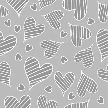 Seamless pattern with gray striped hearts on a white background Stock Illustration