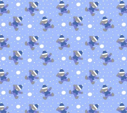 A seamless pattern with gray teddy bears in winter clothes 스톡 일러스트