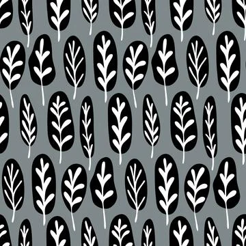 Seamless pattern gray white black leaf plant foliage monochrome for textile w Stock Illustration