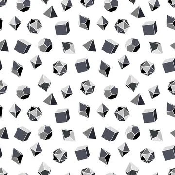 Seamless pattern of grayscale dice for DND role playing games with four, six Stock Illustration