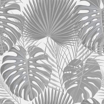 Seamless pattern with grayscale tropical exotic palm leaves Stock Illustration