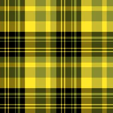 Seamless pattern in great black, yellow and green colors for plaid, fabric, Stock Illustration