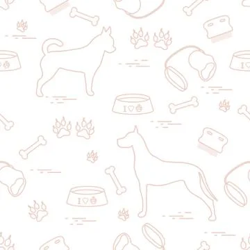 Seamless pattern with great dane and chihuahua, silhouette, comb, collar, lea Stock Illustration