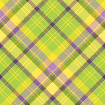 Seamless pattern in great green, yellow and violet colors for plaid, fabric, Stock Illustration