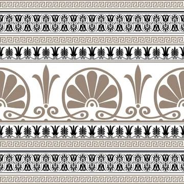 Seamless pattern with Greek key meander. Сlassical Greek borders: meander, palme Stock Illustration