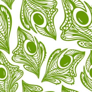 Seamless pattern of green abstract decorative elements on white background,.. Stock Illustration