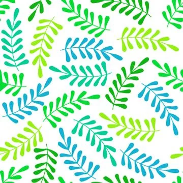 Seamless pattern with green and blue leaves Stock Illustration