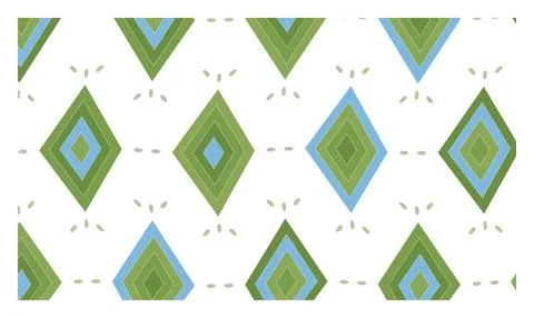 Seamless pattern with green and blue layered rhombus shapes with dashed lines 스톡 일러스트