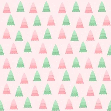 Seamless pattern with green and pink Christmas trees on a pink background Stock Illustration