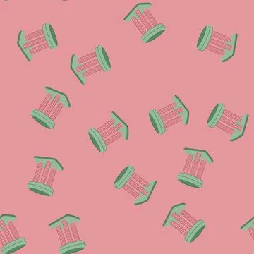 Seamless pattern green and pink cat scratching post for pets 库存插图