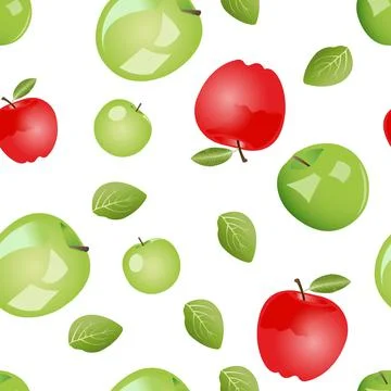 Seamless pattern of green and red apples with leaves. Vector illustration Stock Illustration