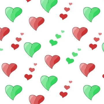 Seamless pattern green and red hearts on light creamy background Stock Illustration