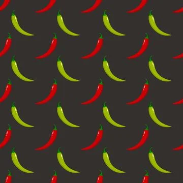 Seamless pattern green and red hot peppers. Stock Illustration