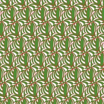A seamless pattern of green and red leaves on a white background. The leave.. Stock Illustration