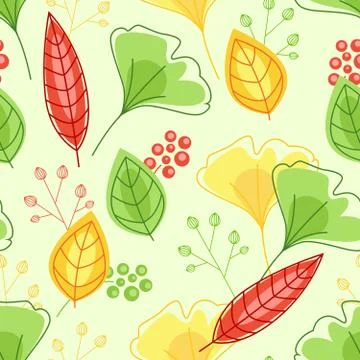 Seamless pattern with green and yellow leaves Stock Illustration