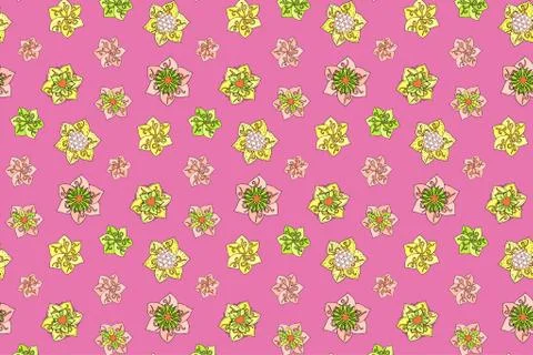 Seamless pattern with green and yellow flowers Stock Illustration