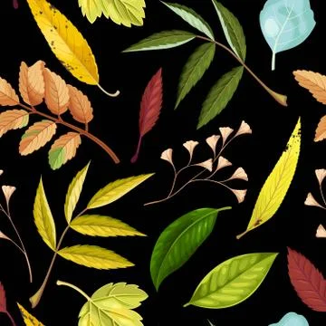 Seamless pattern with green and yellow leaves Stock Illustration
