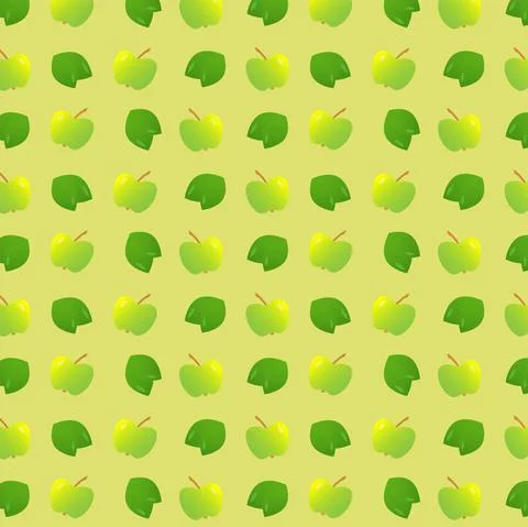 A seamless pattern with green apples and leaves Stock Illustration