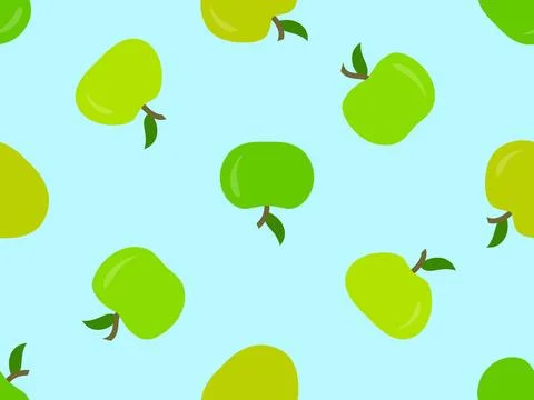 Seamless pattern with green apples on a blue background. Green apple with o.. Stock-Illustration