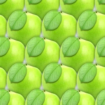 Seamless pattern of green apples with leaf Stock Photos