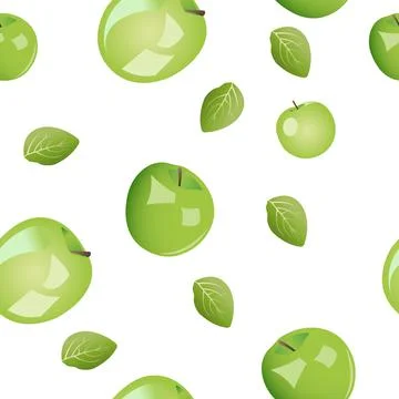 Seamless pattern from green apples with leaves. Vector illustration isolated on Stock Illustration
