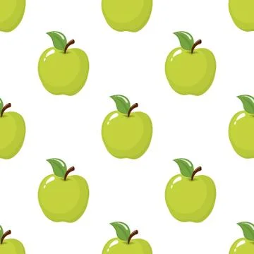 Seamless pattern with green apples on white background. Organic fruit. Vector. イラスト素材