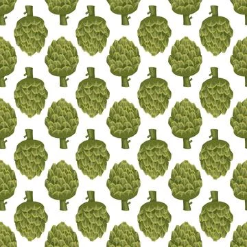 Seamless pattern with green artichoke Stock Illustration