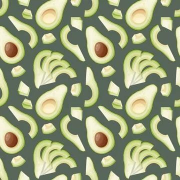 Seamless pattern with green avocado slices. Traditional Mexican food. Delic.. Stock Illustration
