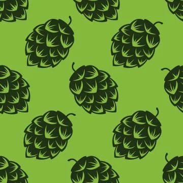 Seamless pattern with green beer hops, colorful vector illustration 스톡 일러스트