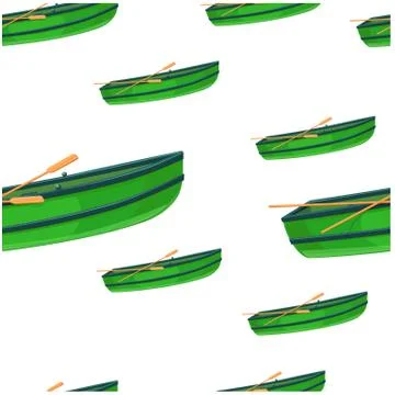 Seamless pattern green boat with oars Stock Illustration