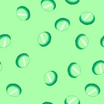 Seamless pattern green bottle cap for closing refreshing beverage drinks Stock Illustration
