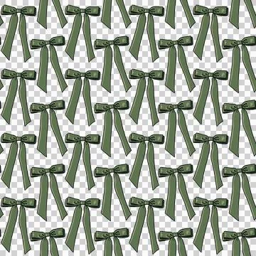 Seamless pattern with green bows, ribbons on transparent  background Stock Illustration