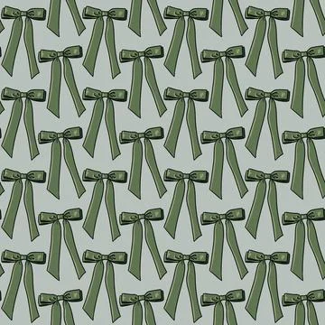 Seamless pattern with green bows,ribbons on a gray green blue background Stock Illustration