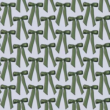 Seamless pattern with green bows,ribbons on a light blue background Stock Illustration