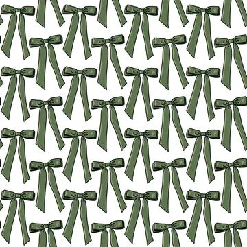 Seamless pattern with green bows,ribbons on a white background Stock Illustration