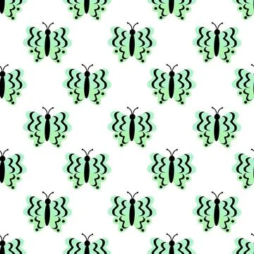 Seamless Pattern with green butterfly. Abstract ornament design wings. Stock Illustration