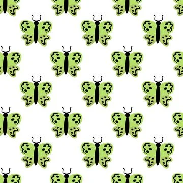 Seamless Pattern with green butterfly. Abstract ornament design wings. Stock Illustration