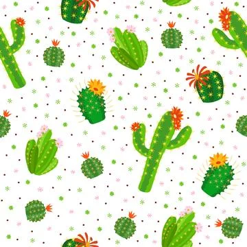 Seamless pattern with green cacti. Cactus and succulents background. Plants with Stock Illustration