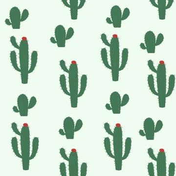 Seamless pattern with green cactus on a light background. Perfect for deser.. Stock Illustration