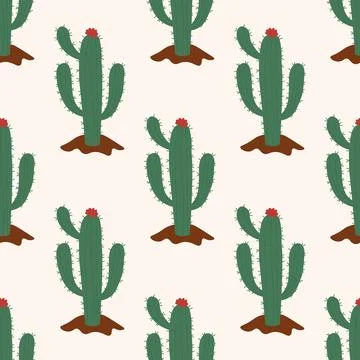 Seamless pattern with green cactus on a light background. Perfect for deser.. Illustrazione stock