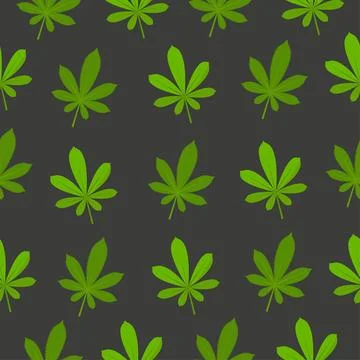 Seamless pattern with green cannabis leaves on black background Stock Illustration